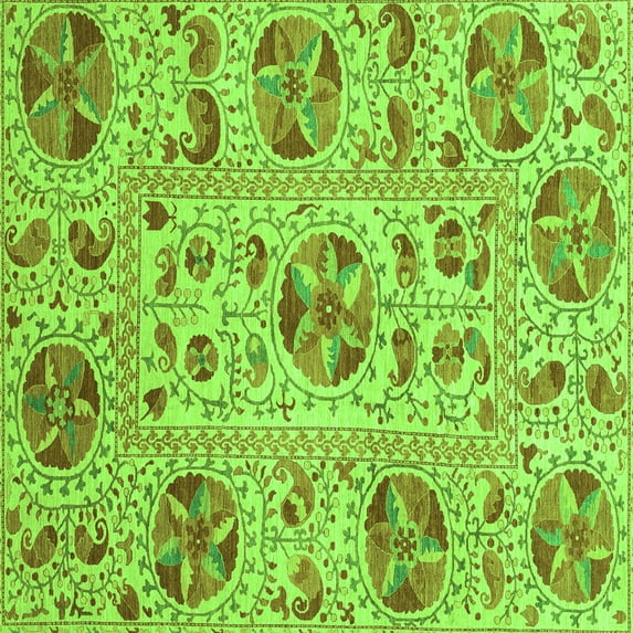 Ahgly Company Indoor Square Oriental Green Modern Area Rugs, 8' Square