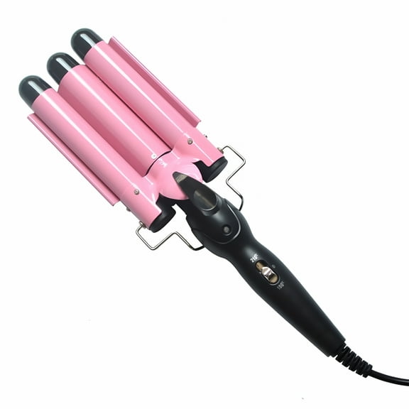 HIBIBUD Hair Curling Iron, 3 Barrel Curling Iron Wand, Dual Voltage Hair Crimper Temperature Adjustable 25mm Hair Crimper, Hair Waving Styling Tools for Women & (Pink)