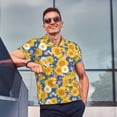 thumbnail image 4 of Honeii Vintage White Yellow Sunflower print Polo Shirt, a classic short-sleeved, button-down golf shirt designed for menX-Large, 4 of 6