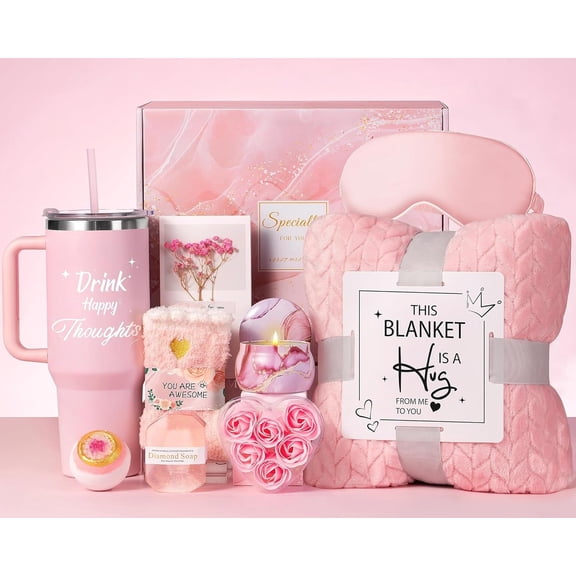 Birthday Gifts for Women Self Care Get Well Soon  Baskets, Relaxing   Set for Galentines W/Flannel Blanket & 40 OZ Tumbler for Mom Wife Her Sister Girlfriend, Valentines Mother's Day
