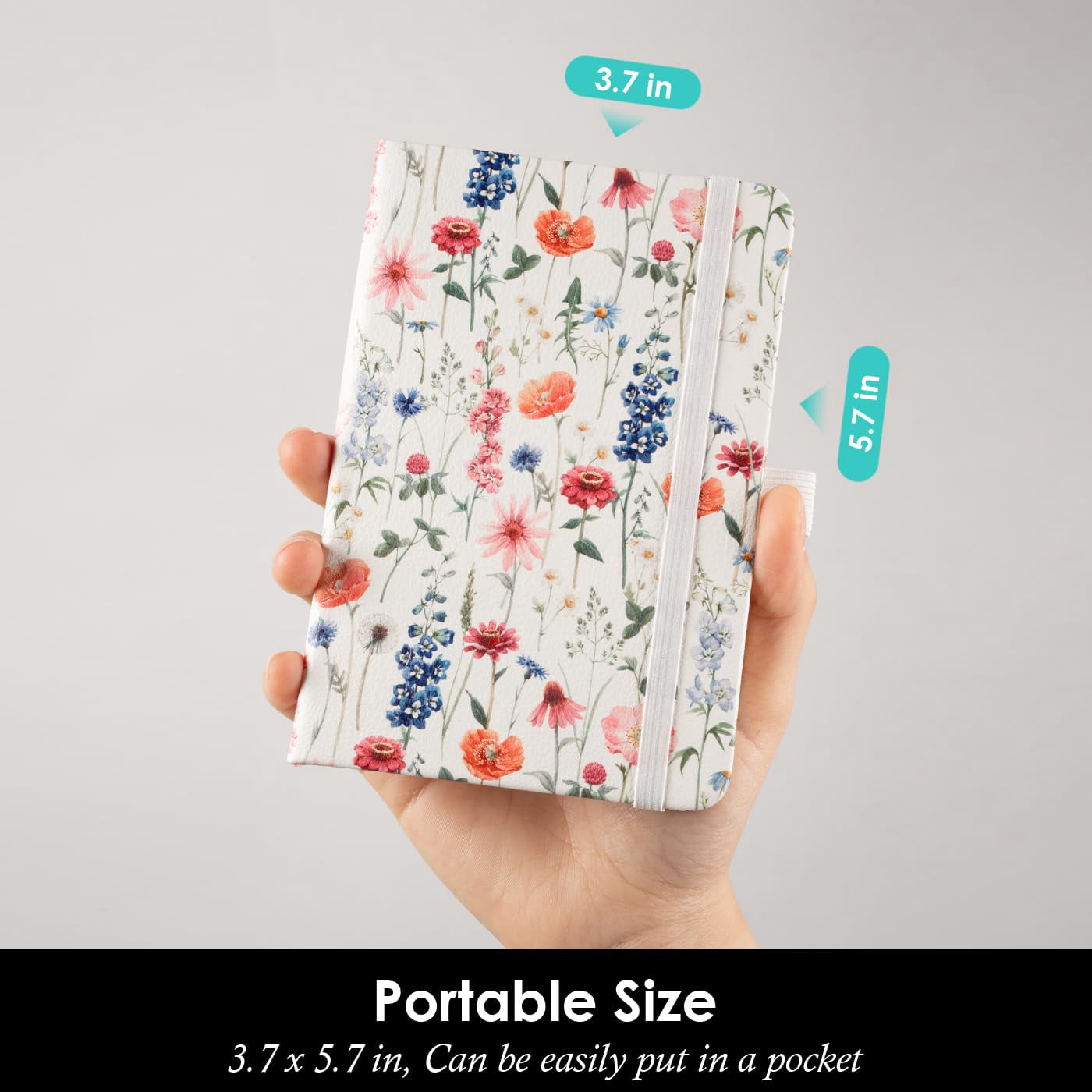 (3 Pack) Small Notebook Pocket Journal For Women  A6 (3.7" X 5.7") With Pen Aesthetic Floral Leather Cover 100gsm Thick Paper