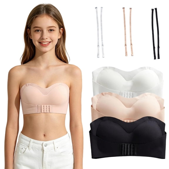 CAIXIA Girls Strapless Bra for Teens Girls Bandeau Bras Wireless Training Bras with Detachable Strap