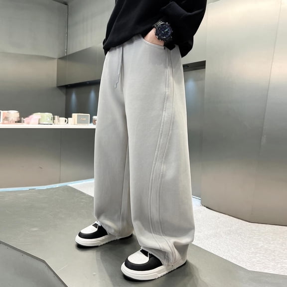 dazeni Boy's Letter Graphic Wide Leg Sweatpants Baggy Pants Athletic Track Sweat Pants Casual Loose Harem Parachute Pant with Pockets Gray 9-10 Years