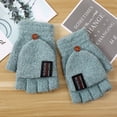 thumbnail image 1 of Guantes de invierno tejidos con medio dedo y con cubierta inversa, cálidos, para hombre, guantes cubiertos engrosados, 1 of 1