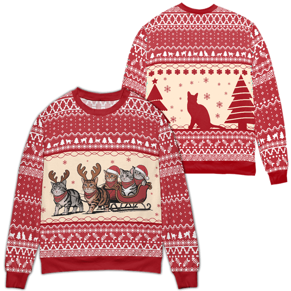 Lotusprinthandmade Cat Reindeer Ugly Christmas Xmas Sweater (Midweight) S-5XL Multicolor (S)