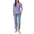 thumbnail image 2 of CAMISAS DE MUJER INSPIRE CHIC con cuello Peter Pan, mangas cortas abullonadas, volantes y estampado a cuadros, talla XS, azul oscuro, 2 of 5