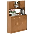 thumbnail image 4 of Thehsnt Kitchen Pantry Storage Cabinet, Freestanding Hutch Cabinet with Buffet Cupboard, Utility Pantry with Microwave Stand, Household Wall Tall Sideboard with 3 Drawers, 5 Doors and Open Shelves, 4 of 9