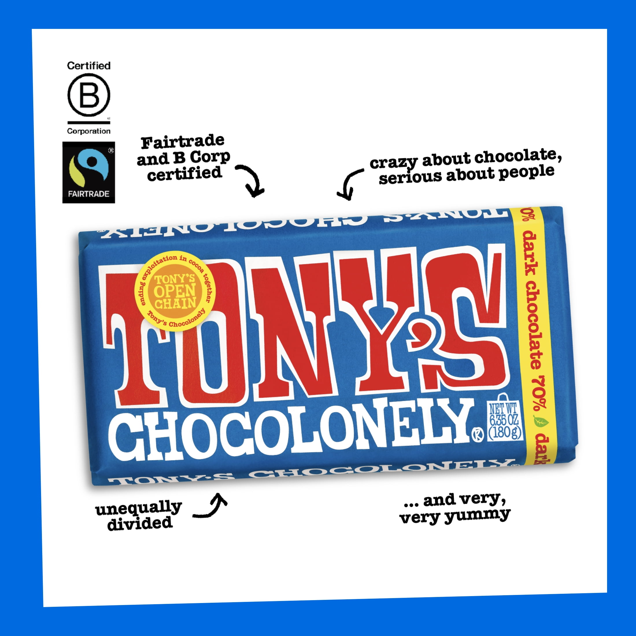 Tony’s Chocolonely 70% Dark Chocolate Bar, 6.35 oz