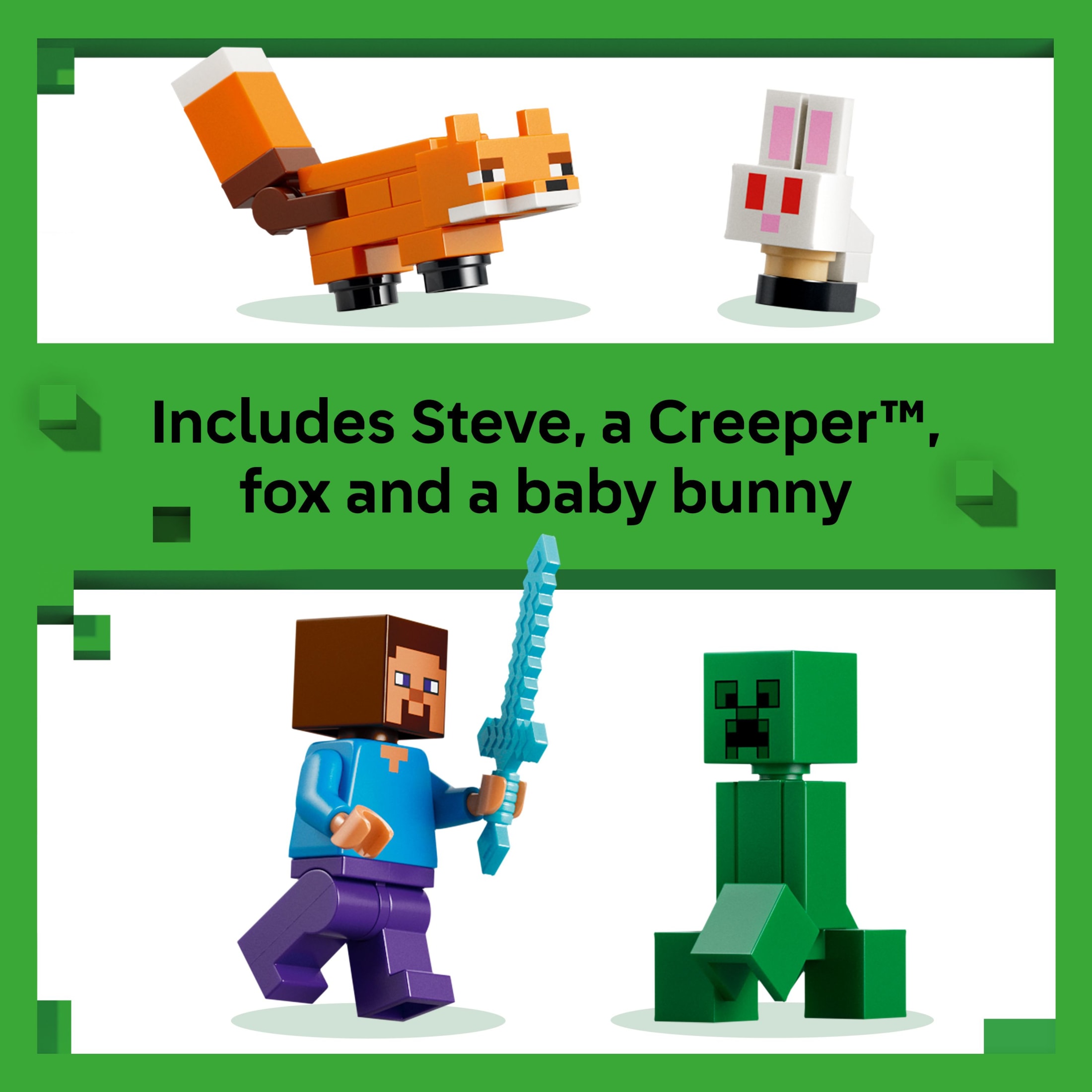 LEGO Minecraft La Aventura en la Taiga de Steve Juguete de Construcción para Niños y Niñas - Set de Juego de Videojuego y Figuras de Juguete para Niños, Mayores de 6 Años - Con 2 Minifiguras y 2 Animales de Juguete - Idea de Regalo para Cumpleaños - 21583 6