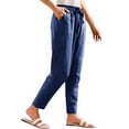 thumbnail image 2 of Huankd Linen Pants Women Women'S Linen Pants Wide Leg Linen Pants For Women Petite Linen Pants For Women Navy S, 2 of 9