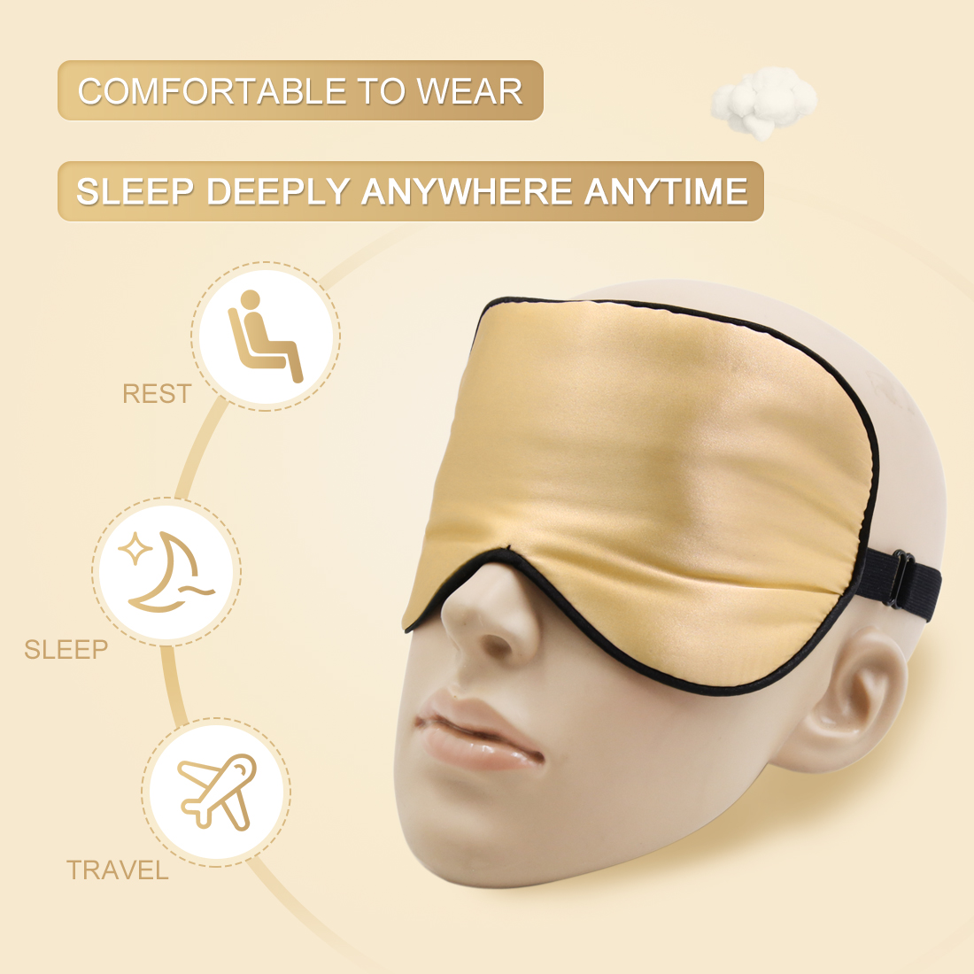 Travel Soft Silk Eye Mask Sleep Shade Cover Blindfold Light Yellow
