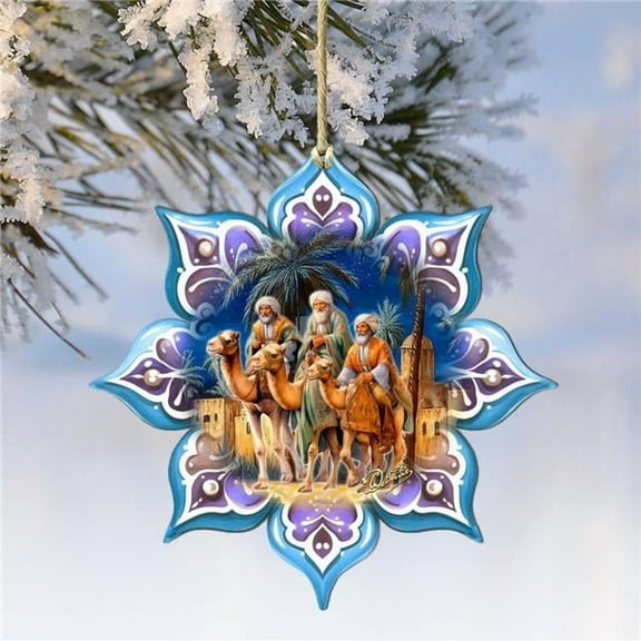 G. Debrekht 8688438-S2 Three King's Journey Snowflake Wooden Ornaments Set of 2 by G. Debrekht - Nativity Holiday Decor