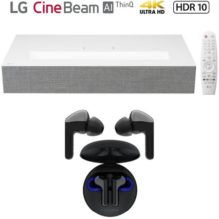 LG HU85LA HDR XPR 4K UHD Ultra-Short Throw Laser DLP Home Theater Projector, White Bundle with LG TONE Free HBS-FN6 True Wireless Earbuds Bluetooth Meridian Audio with UVnano Case