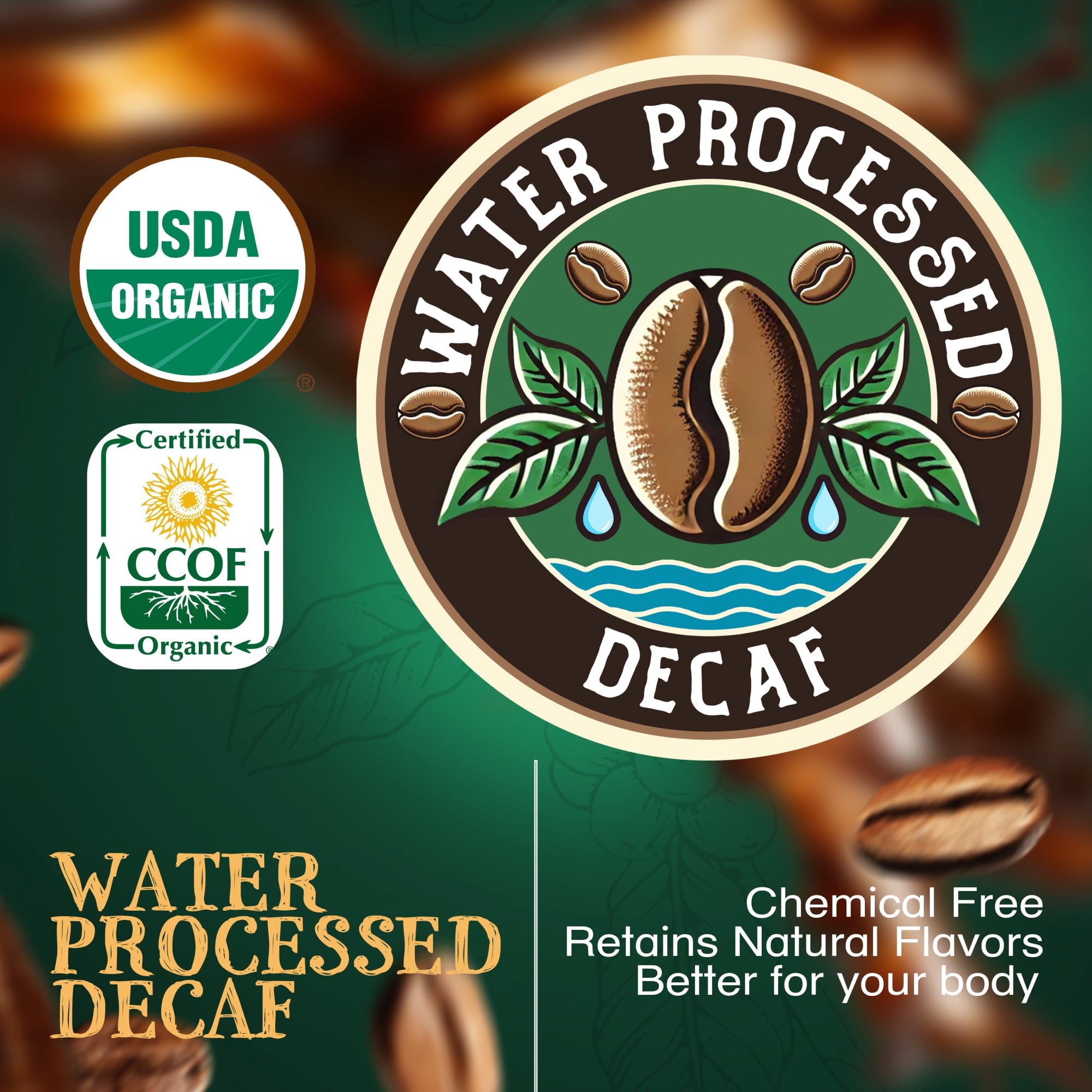 The Bean Organic Coffee Company Water Processed DECAF Aloha Bean (Hawaiian Hazelnut), Medium Roast, Ground Coffee, 16-Ounce Bags (Pack of 2)