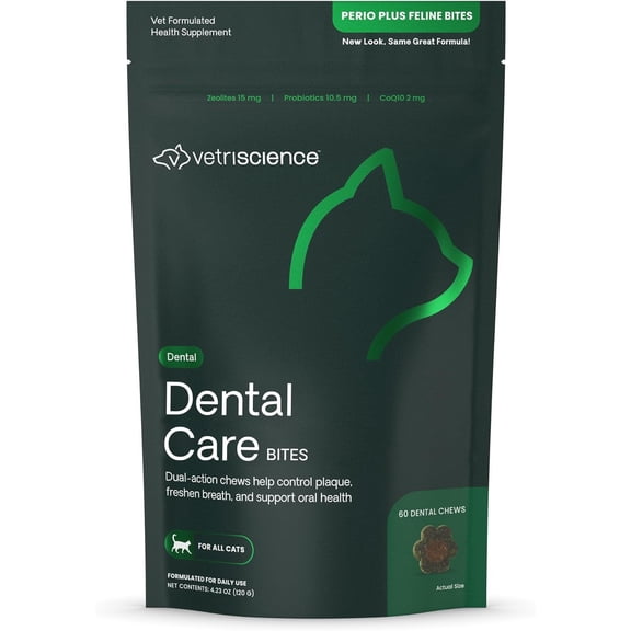 VetriScience Dental Care Bites for Cats, Chicken, 60 Count