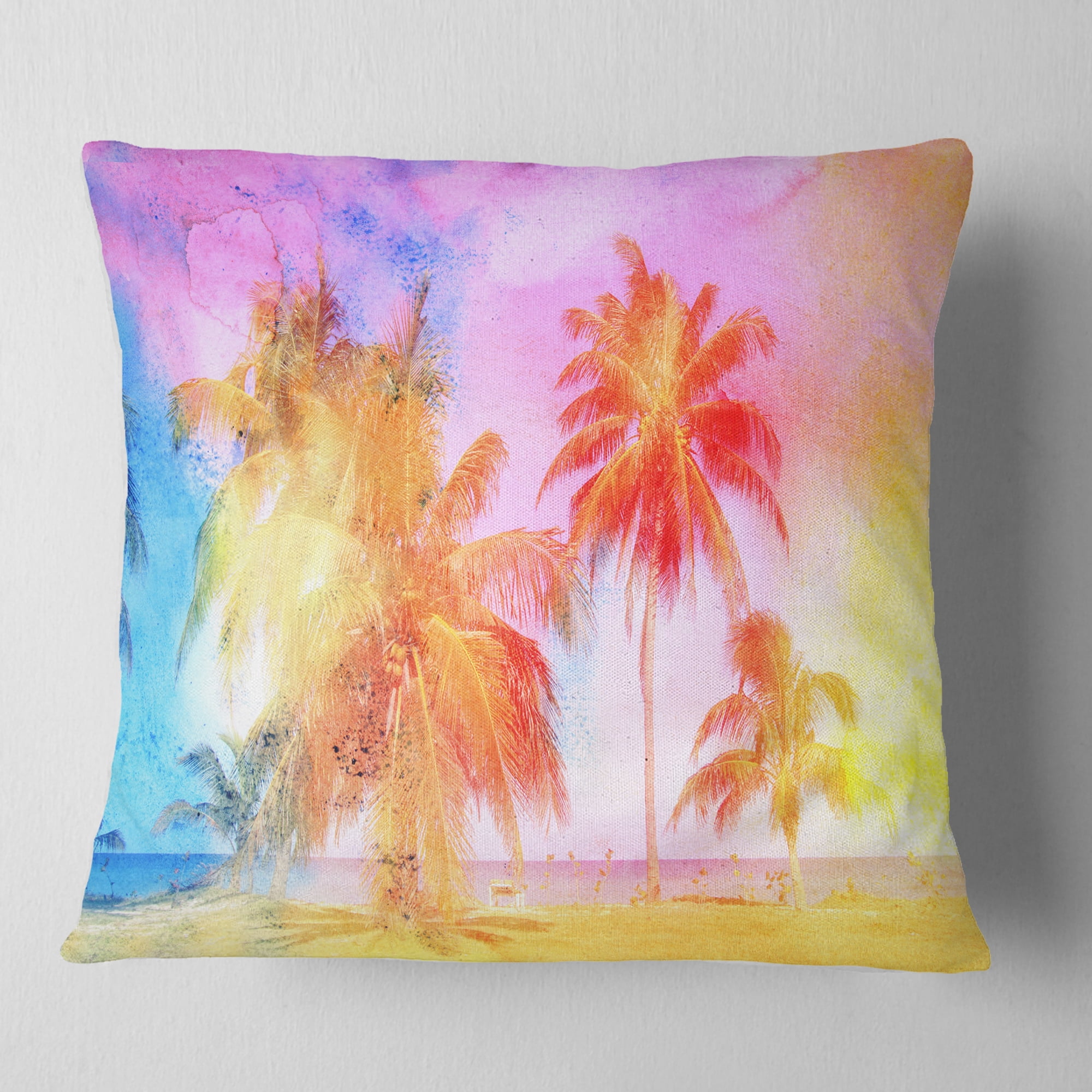 Designart High rise Retro Palm Trees - Landscape Painting Throw Pillow - 18x18