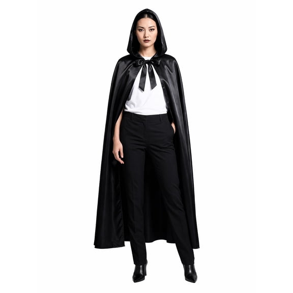 SAWOBUUN Renaissance Satin Cape for Women Men,Medieval Hooded Cloak Halloween Cape, Witch, Wizard