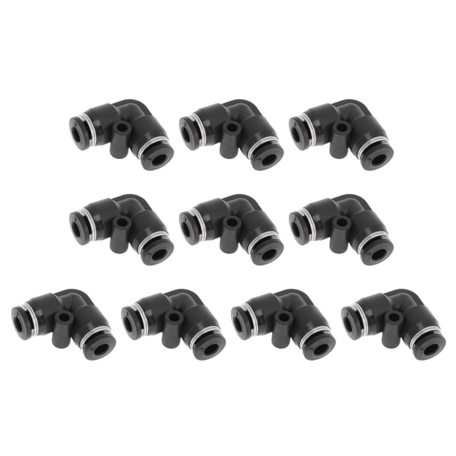 Conectores de Aire de Presión Únicos Bargains 5/32" Conector de Dos Vías a 90 Grados Plástico 10 Piezas Tono Negro Plateado