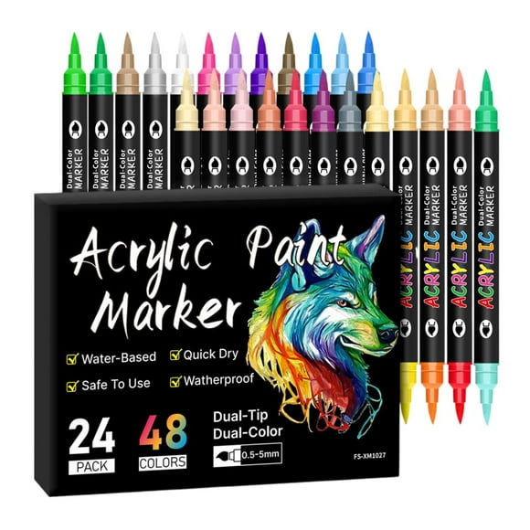 Siruishop 24 Pieces Acrylic Paint Markers Acrylic Paint Pens Tip Brush Markers Colored Acrylic Pens for Rock Painting Canvas Stone