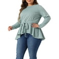 thumbnail image 2 of DARING DIVA Women's Plus Asymmetrical Hem Crew Neck Blouse 1X Gray Green, 2 of 6