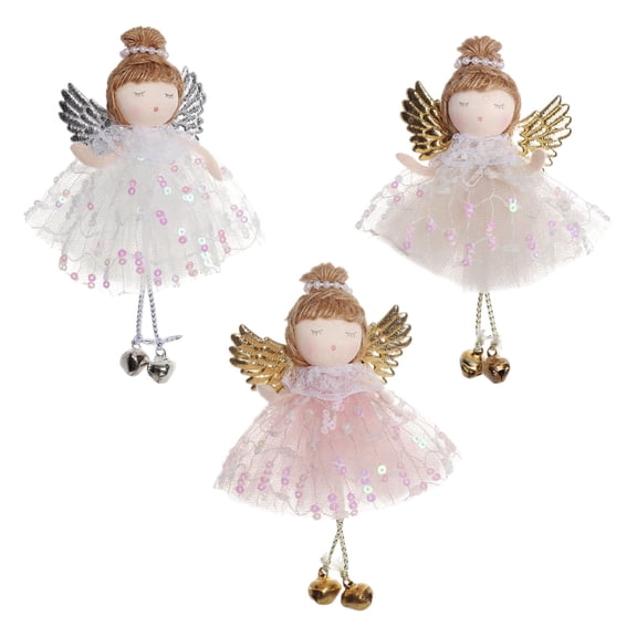 3-Style Christmas Angel Hanging Ornament,Lace Sequin Skirt Metal Bell Cloth Figurine,Multicolor Holiday Decor,1-Count