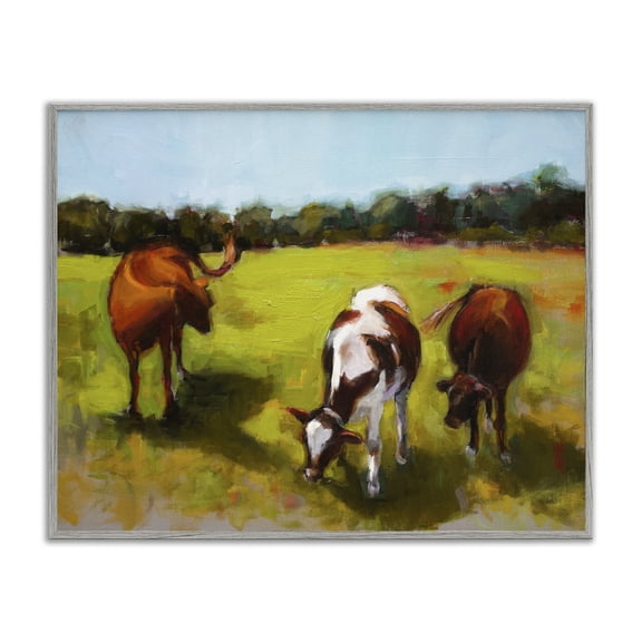 Stupell Industries Eclectic Cattle in Countryside Gray Framed Giclee Art, 14 x 11, by Sally Hootnick