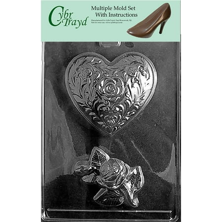 

Rose Heart - Coursage Valentine Chocolate Candy Mold with Exclusive Cybrtrayd Copyrighted Molding Instructions Pack of 6