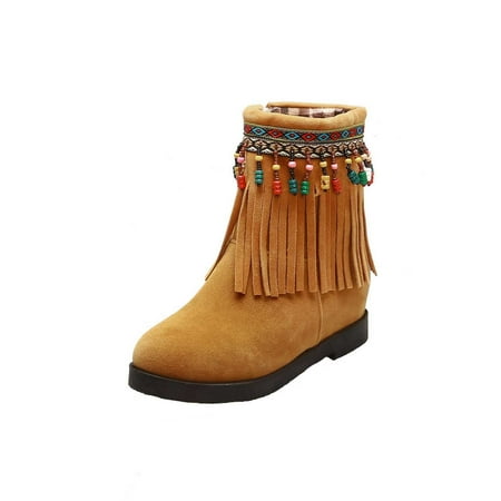 

Boots for Women Clearance Deals! Verugu Western Cowboy Chunky Heel Ankle Booties Ankle Boots for Women Large Size Boots Women Autumn Low Heeled Shoes Boots Retro Tassel Short Boots Yellow 36