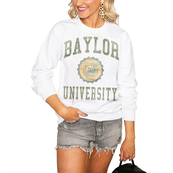 Women's White Baylor Bears  Seal of Approval Oversized Perfect Pullover Sweatshirt