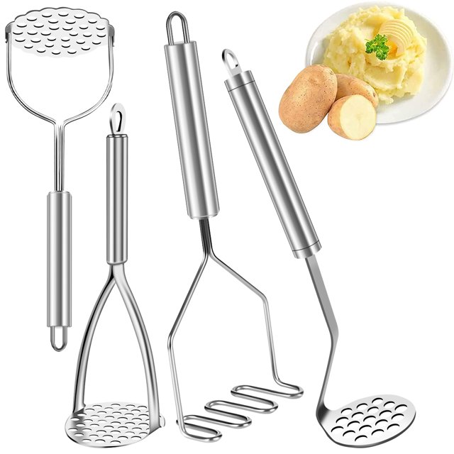Paquete de 4 trituradores de patatas de acero inoxidable para bebés, trituradores de ajo, trituradores de cocina, utensilios de cocina para puré de patatas, mermelada, verduras y frutas, apto para lav