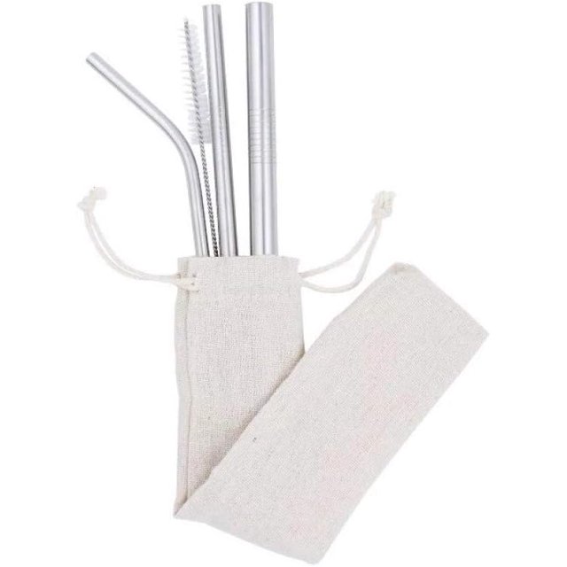Ensemble de Paille en Acier Inoxydable portable Réutilisable (Argent (3 Pcs Paille + 1 Brosse + 1 Sac))