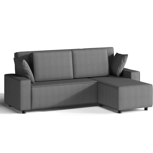 Alician 96 Inches Large Stripe Corduroy Sectional Sofa, L Shaped Modern Corduroy Couch with Chaise, Comfy Sofa Couch with Deep Chaise for Living Room