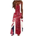 thumbnail image 2 of Uootdi Women Dresses Union Jack Glitter Print Spaghetti Strap V Neck Maxi Length Loose Fit Lightweight Sundresses Casual Dresses Summer Vacation Outfit Gift, 2 of 8