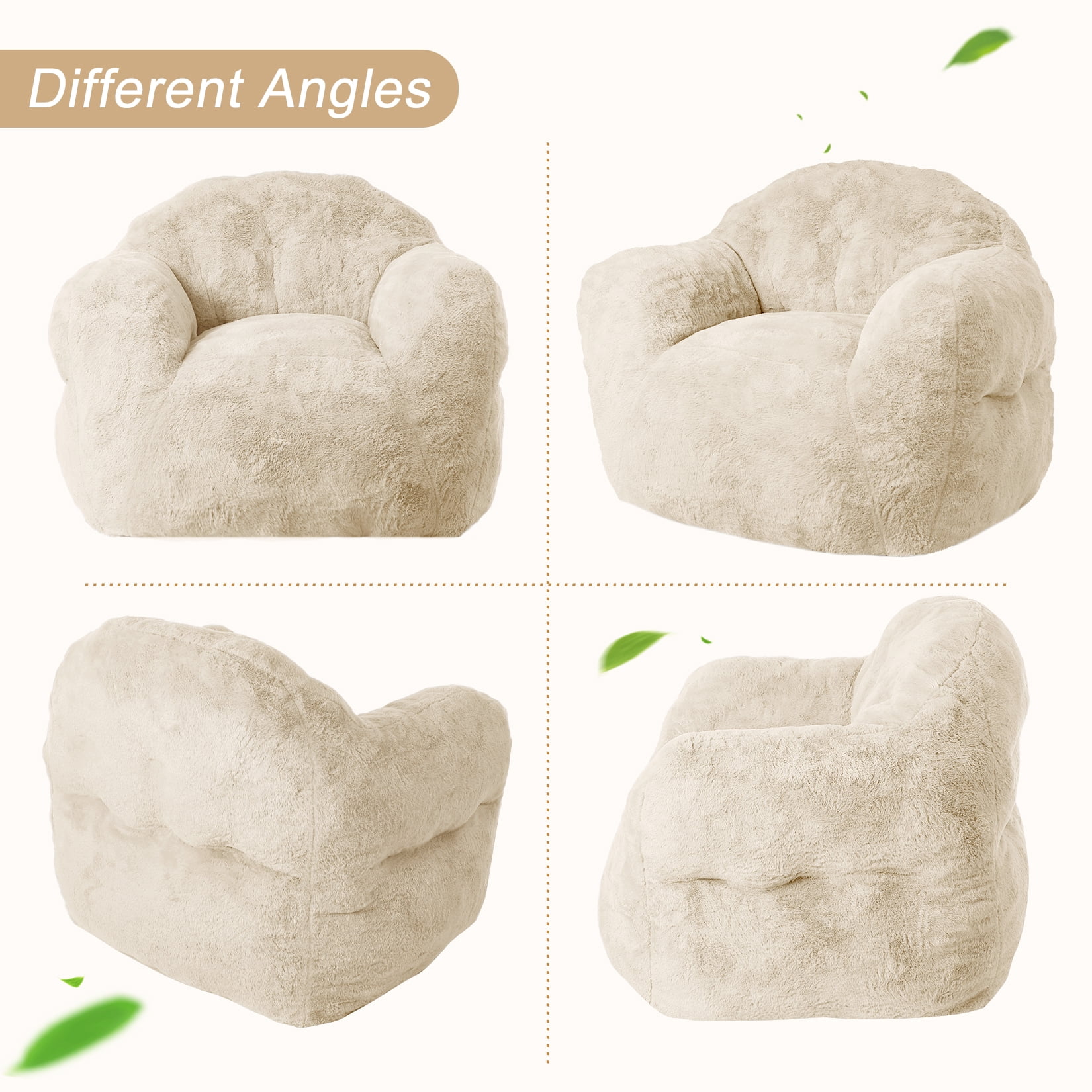 Zzistar Giant Bean Bag Chair Sofa, Hign Density Foam Filled Sofa Chair with Armrest, Large Bean Bag Couch for Adults and Kids, Beige