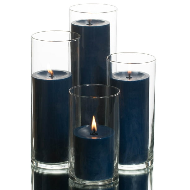Richland Pillar Navy Blue Candles & Eastland Cylinder Holders Set of 4