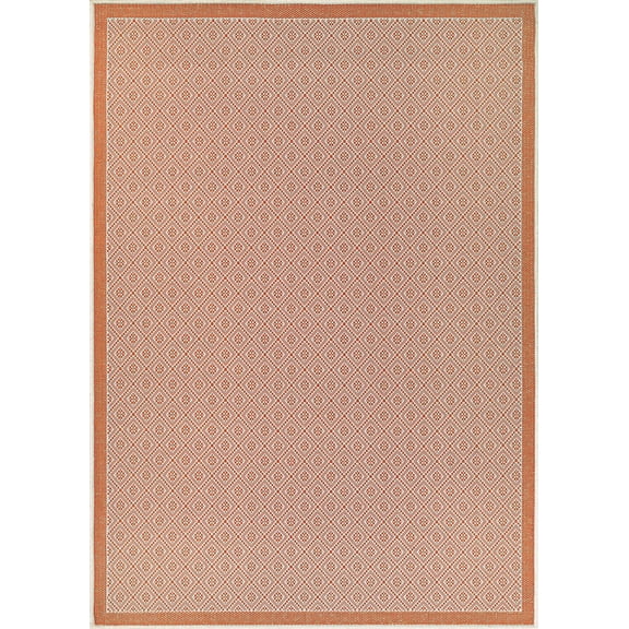 Couristan 3.75' x 5.25' Orange and Beige Contemporary Rectangular Outdoor Area Throw Rug