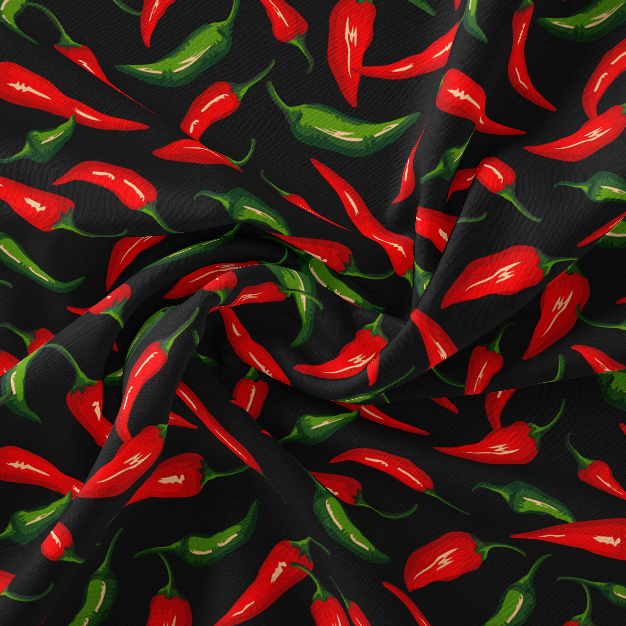 1 Yard 100% Cotton Chilli Peppers, Black, 44" Wide for Quilting & Sewing by David Textiles