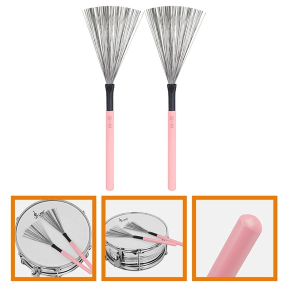 Moluckfu 1 Pair Pink High Carbon Steel Maple Wood Drum Brushes for Beginners Comfortable Grip