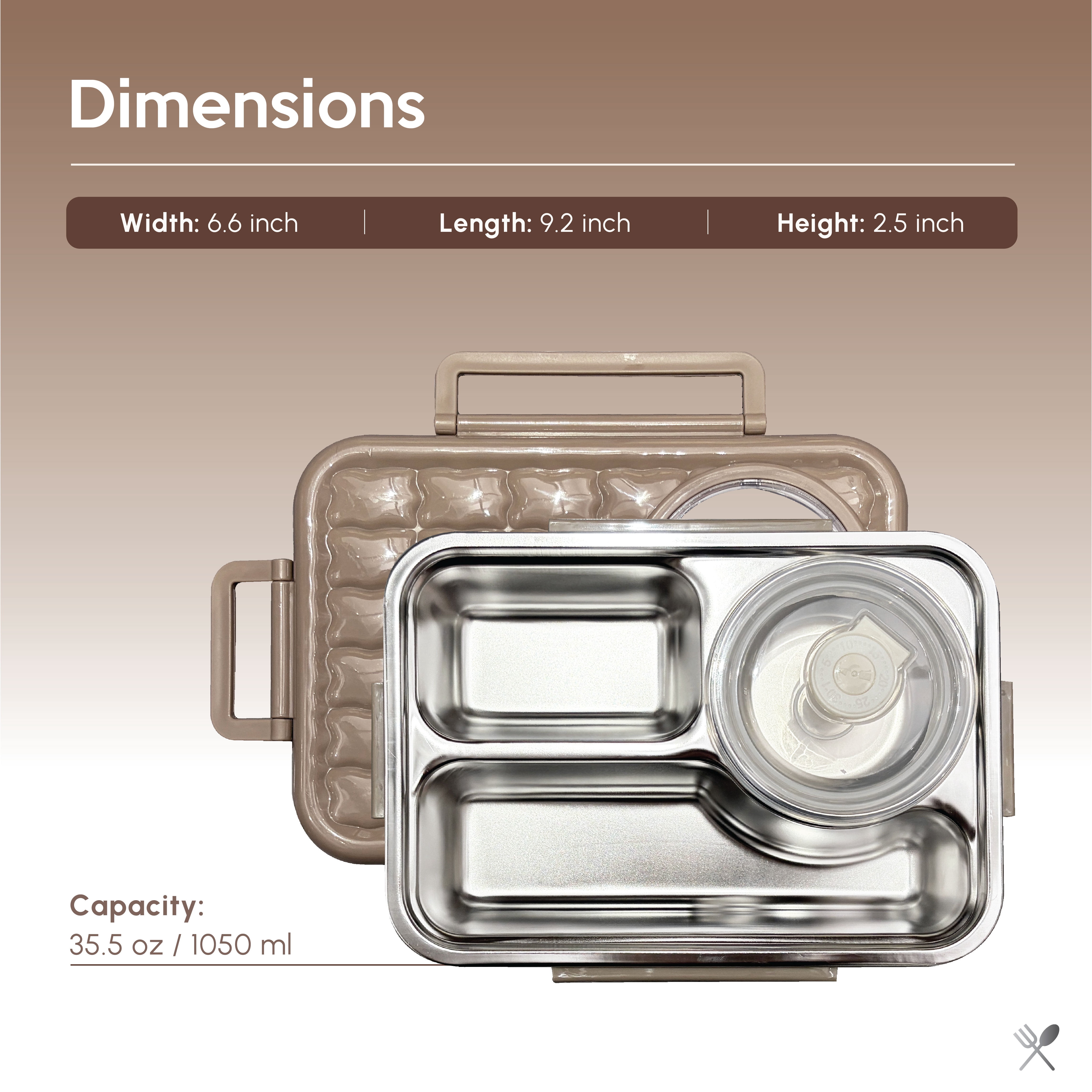 Just Cook Microwave Safe Stainless Steel Bento Box with Sauce Jar, 1050 ml (Mocha Mousse)