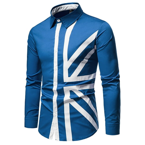 Hombres Casual Colorblock Cowboy Camisas de Vestir de Manga Larga Con Cuello de Banda Turndown Odeerbi ODB-6