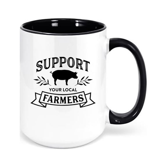Support Your Local Farmer, Farmer Mug, Local Farmer Mug, Farm Coffee Cup, 15oz, Farmer's Market, Farm Mug, Gift For Him, Pig Farmer, Mugs, BLACK