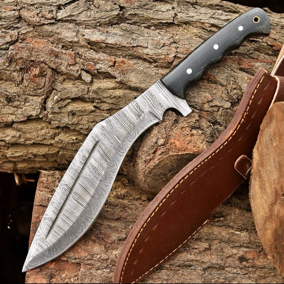 AJSANITY 16" FULL TANG DAMASCUS Fixed Blade BOWIE Hunting SURVIVAL Knife GURKHA KUKRI KNIFE