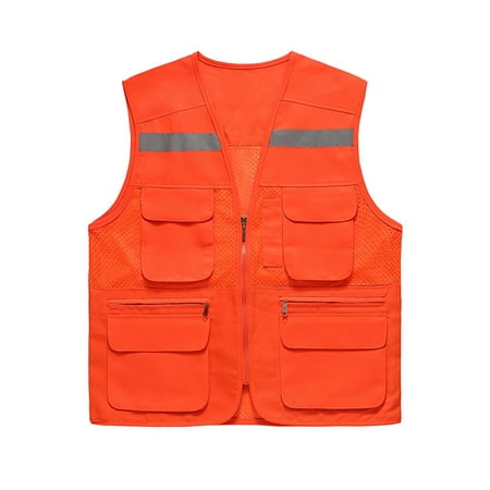 

UKAP Womens Fluorescent High Visibility Vest Reflective Safety Vests Multi Pockets WorkWear Solid Color Full Zipper Mesh Jacket Orange 2XL
