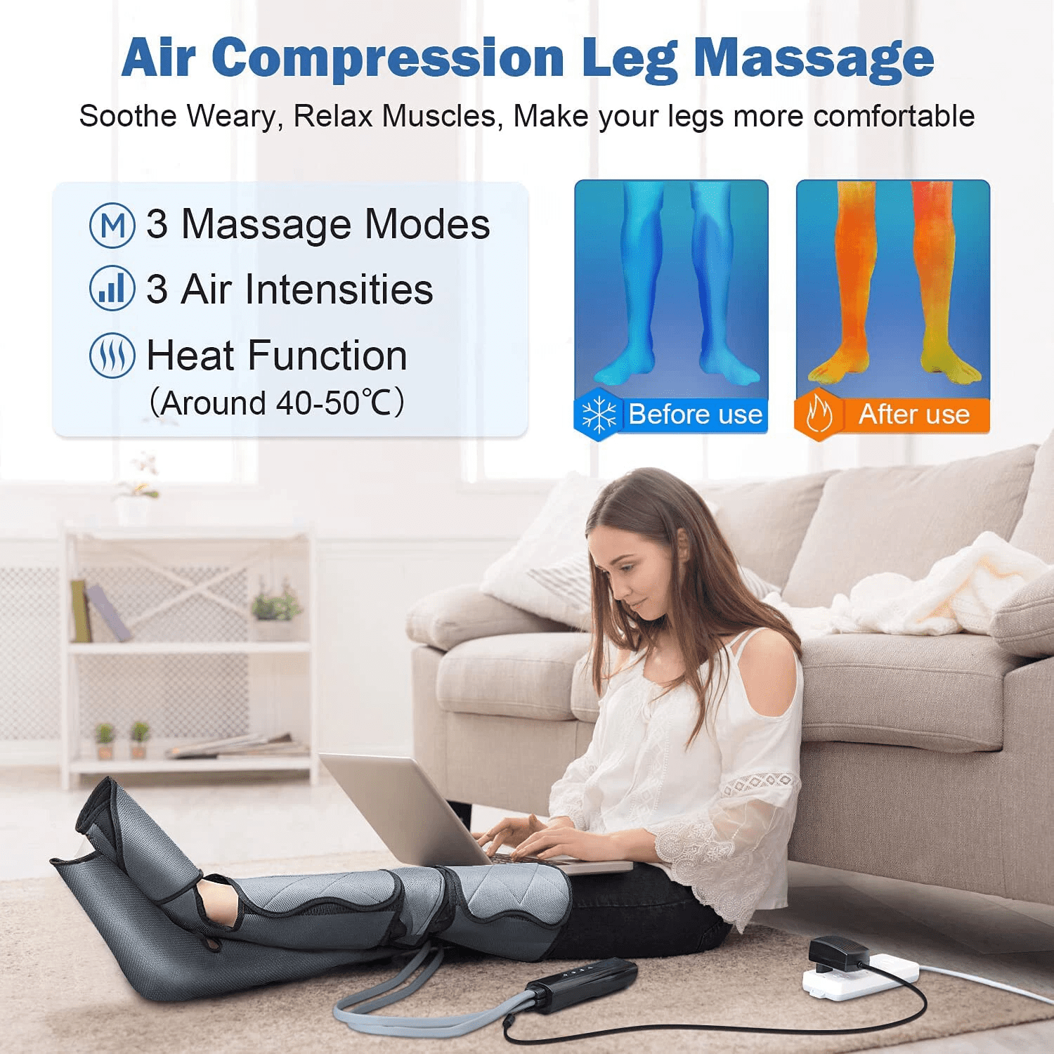 iMeshbean Full Leg Massager Knee & Foot Air Compression Massager w/Heat 6 Modes Relaxation