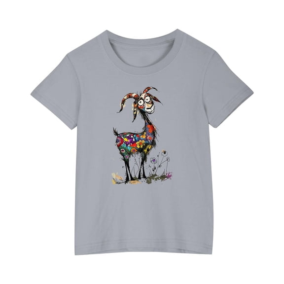 Fesfesfes Toddler Kids Boys Girls Animal Print T-shirt Summer Fashion Cute Round Neck Print Short Sleeve Tops for 3-10Years(Gray,3 Years)