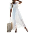 thumbnail image 2 of Douhoow Women White Lace Dress Off Shoulder Irregular Dresses Bohemia Beach Dress, 2 of 9
