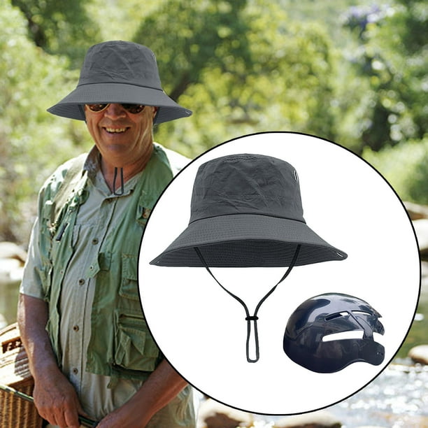 Bucket Hat with Strings Breathable Sun Hat with Strap for Travel Summer Gray