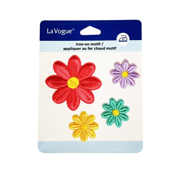 LA VOGUE Flowers Embroidered Iron‑On Patches, 4 Pieces — ~11.43 × 8.89 cm (4.5 × 3.5 in)