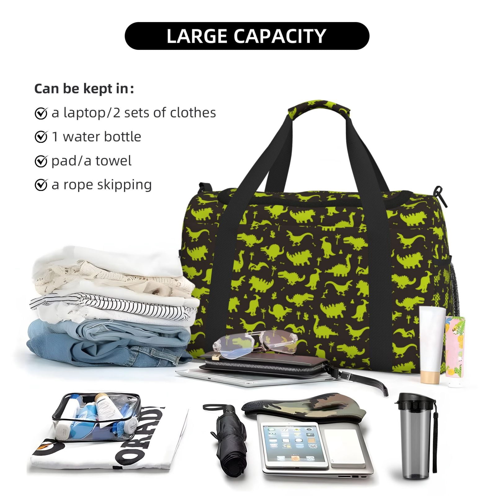 Fuzoiu Cute Dinosaurs (2) Print Travel Duffle Bag,Carry On Tote Bags,Duffel Bag,Sport Gym Bag, Hospital Bag for Labor and Delivery, Overnight Bag,Luggage Bag