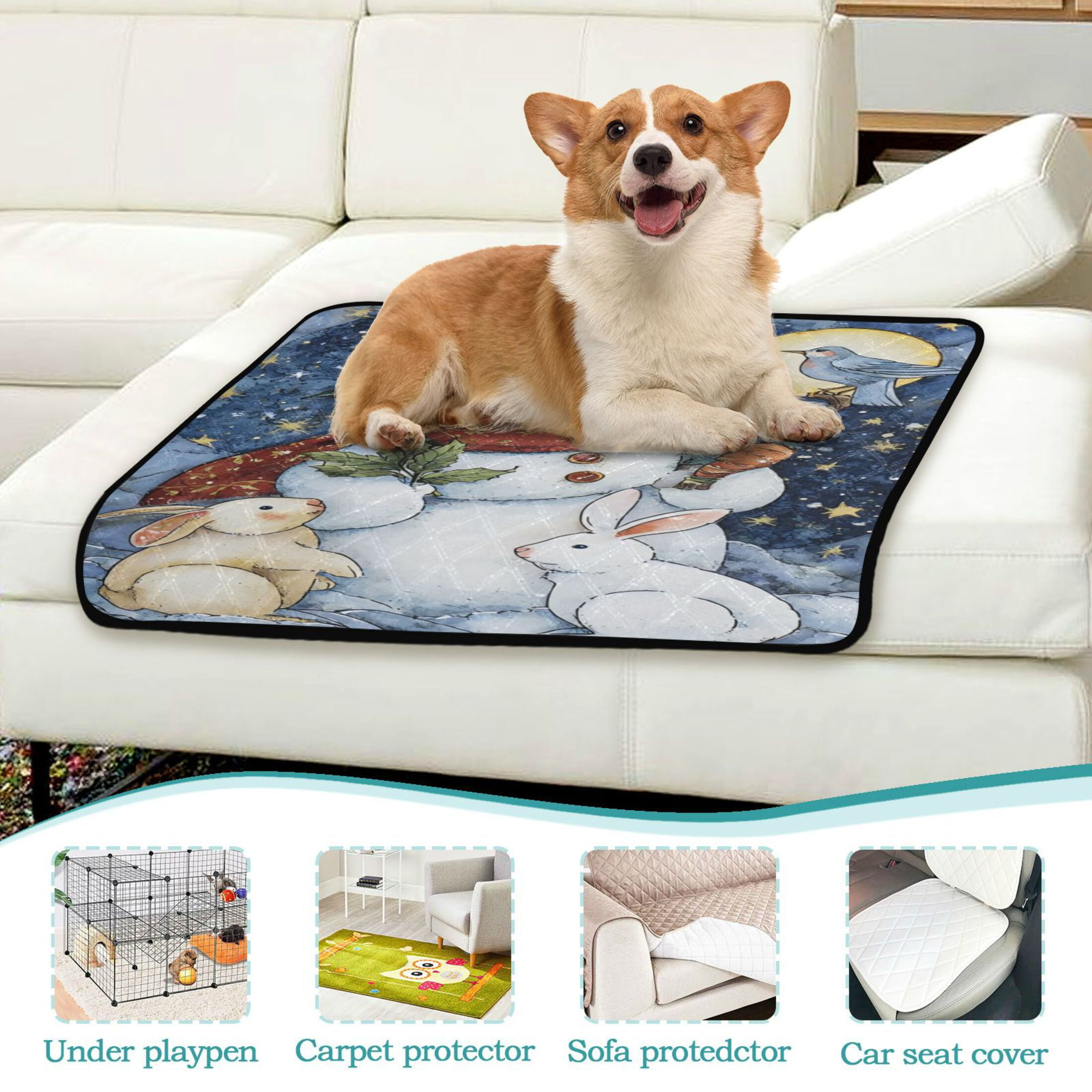 Qxltty Snowman with Rabbits Cat litter Pads Pet Set of 2 Diaper Mats Center Anti-leakage Layer Absorbent Soft and Comfortable